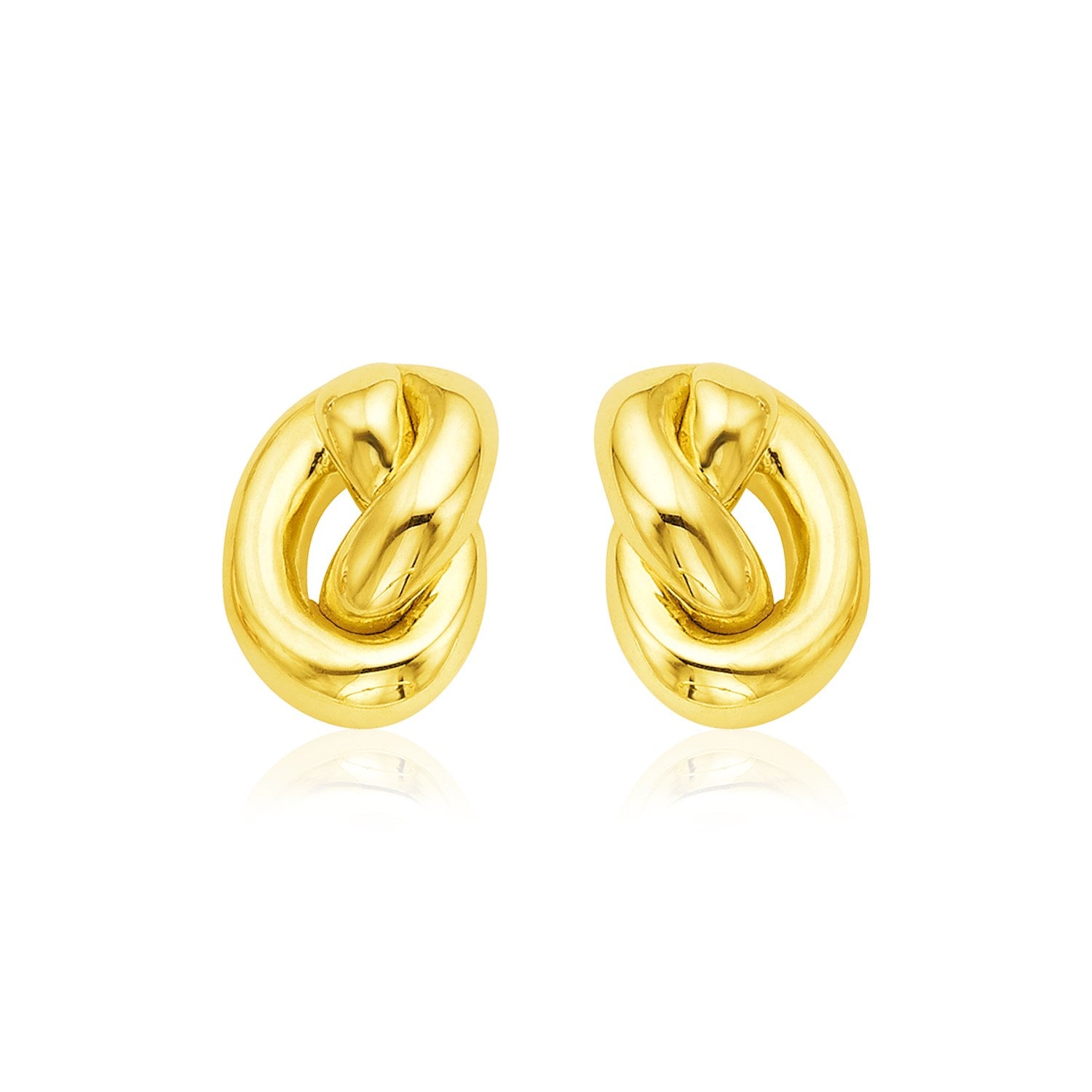 14k Yellow Gold Polished Knot Earrings in a sleek high-contrast midnight luxury editorial style